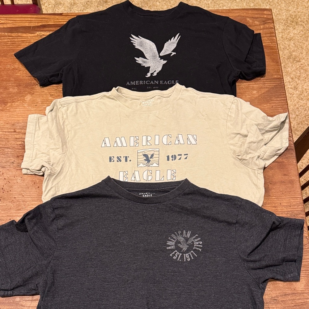 American Eagle Short Sleeve Tee Set in Black, Beige, Charcoal